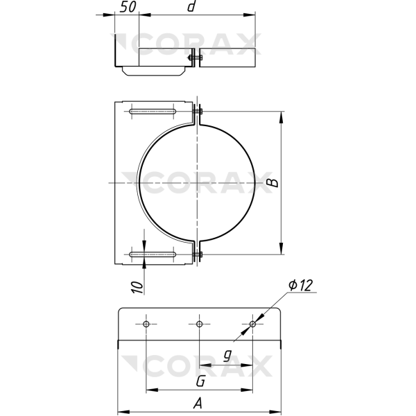 Стеновой хомут CORAX d 200 AISI 430 - фото2